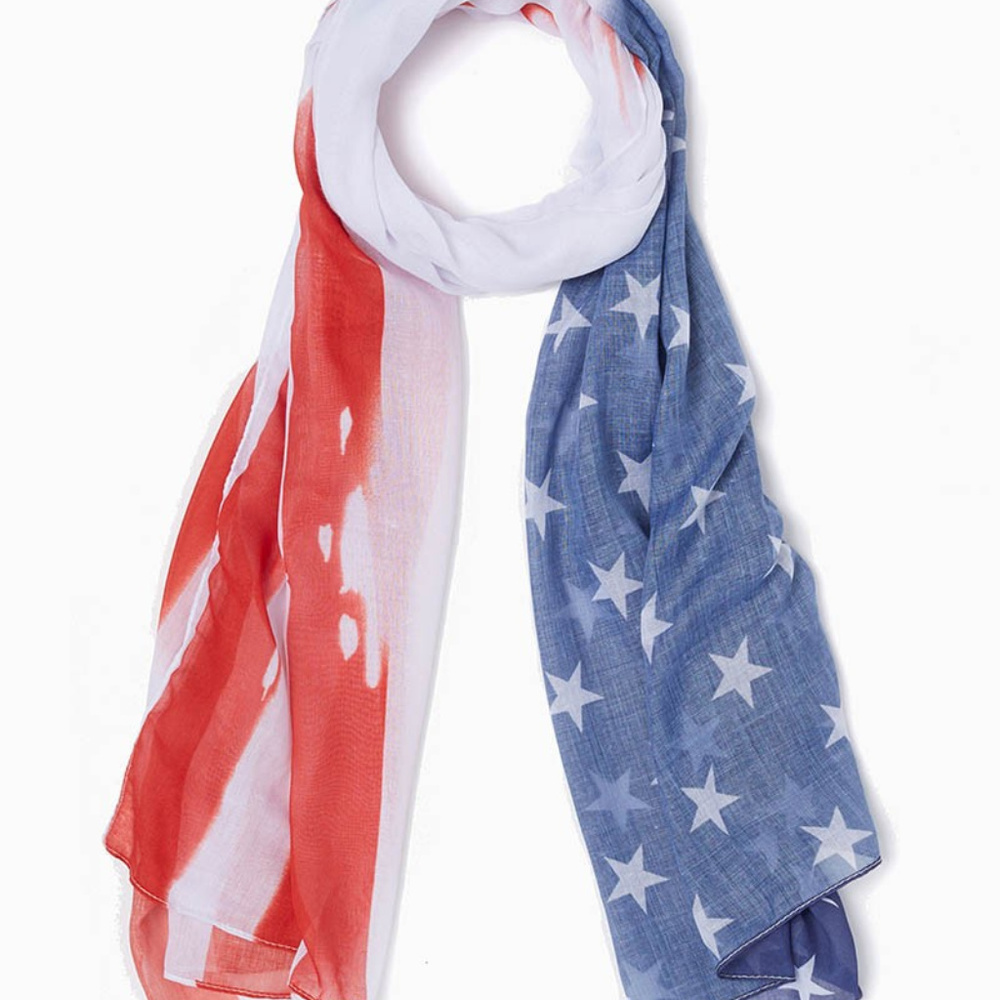 ❤️ 5/$25 ❤️ White Stars and Stripes Oblong Scarf